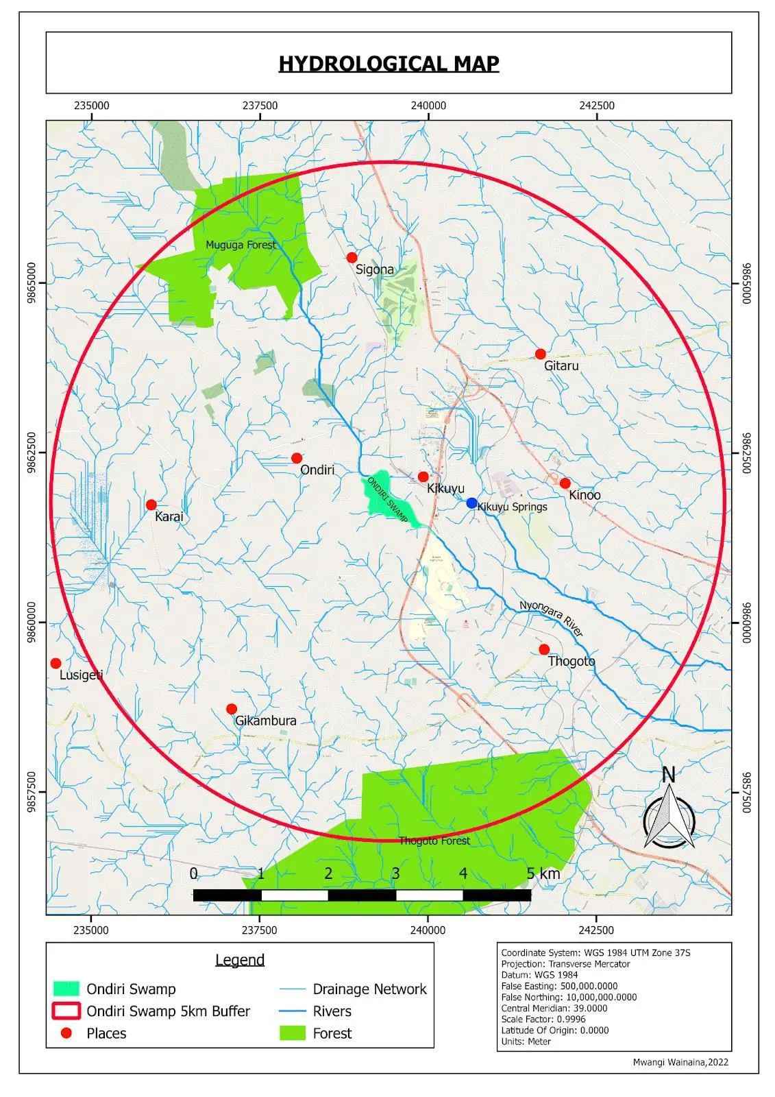 Map of Ondiri Wetland location